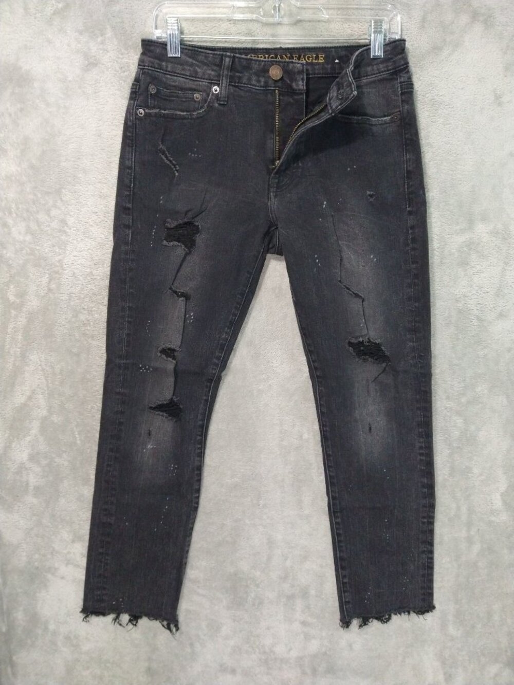 American Eagle Jeans Mens 28x30 Black Denim Extreme Flex 4 Slim Fit Distressed